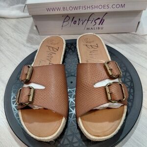 NEW Blowfish Women Malibu Gennah Rope Slide Sandals 2 Buckle Brown Leather SZ 10
